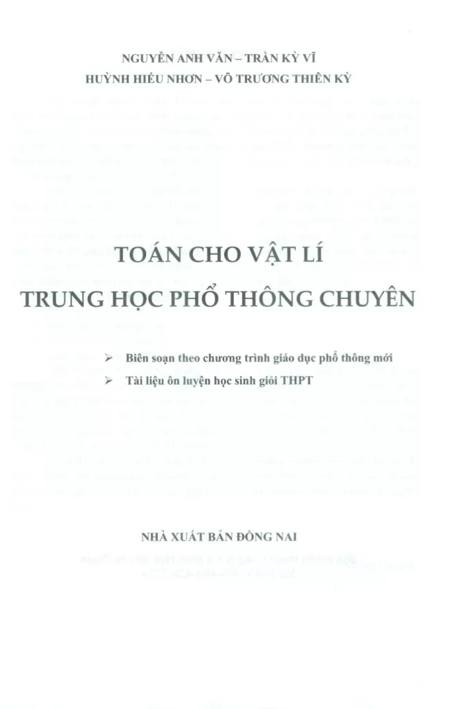 TOÁN CHO VẬT LÍ THPT CHUYÊN (Biên soạn theo chương trình GDPT mới - Tài liệu ôn luyện học sinh giỏi THPT)